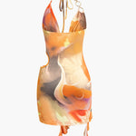Mira | Asymmetrische Zijsplit Halter-Neck Mini-jurk met Kunstprint