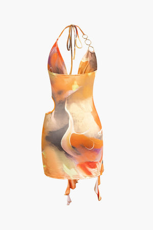 Mira | Asymmetrische Zijsplit Halter-Neck Mini-jurk met Kunstprint