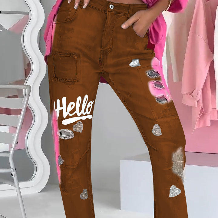 Alina™ Trendy damesjeans met graffiti-print