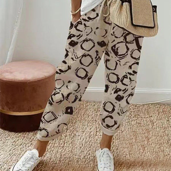 Dames Losvallende Broek met Print – Luchtige Wijde Zomerbroek met Elastische Taille