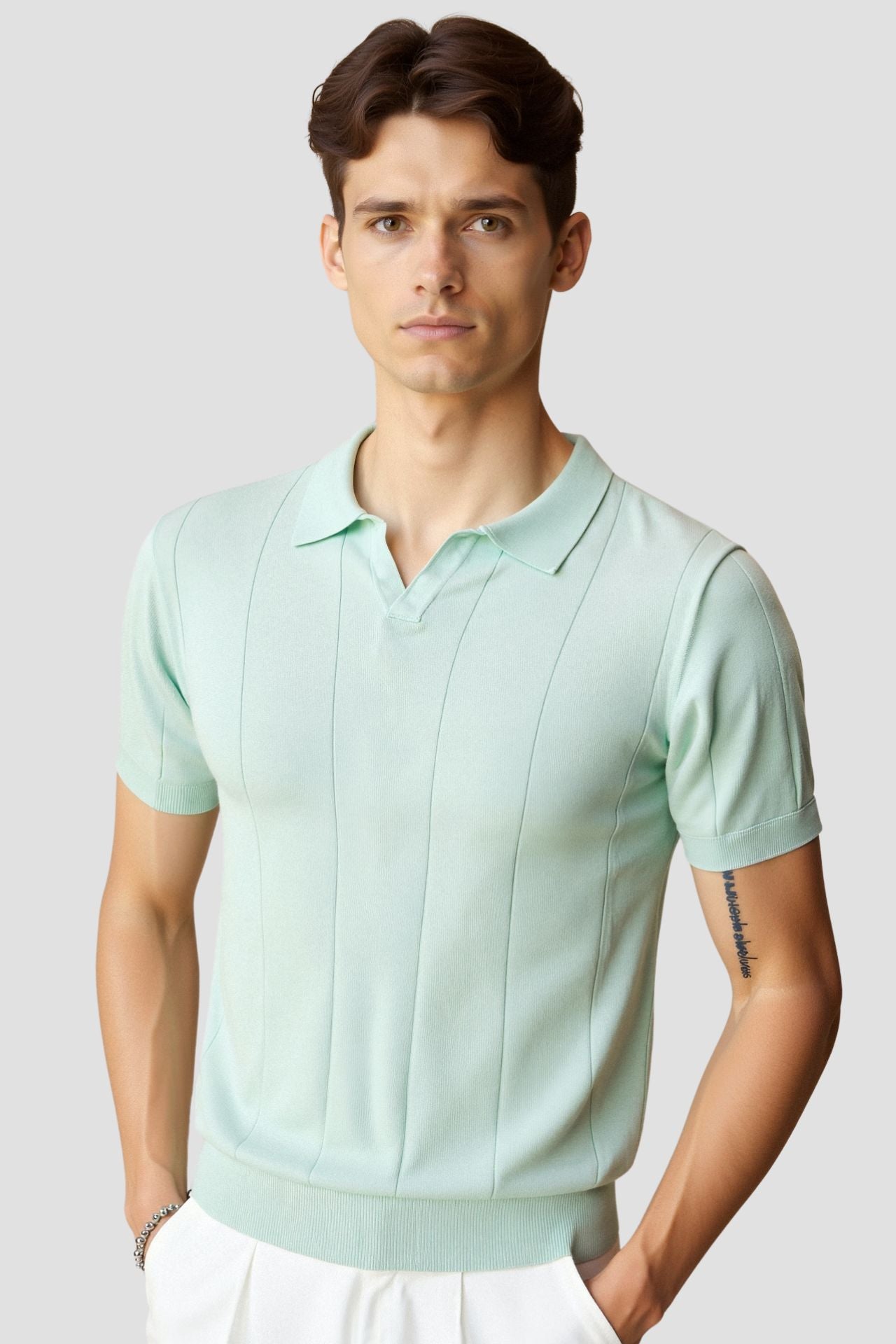 Retro-Strik-Polo in Mintgroen