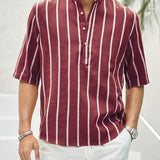 Samuel | Korte mouwen Henley zomerhemd met streepmotief