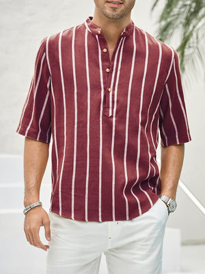 Samuel | Korte mouwen Henley zomerhemd met streepmotief