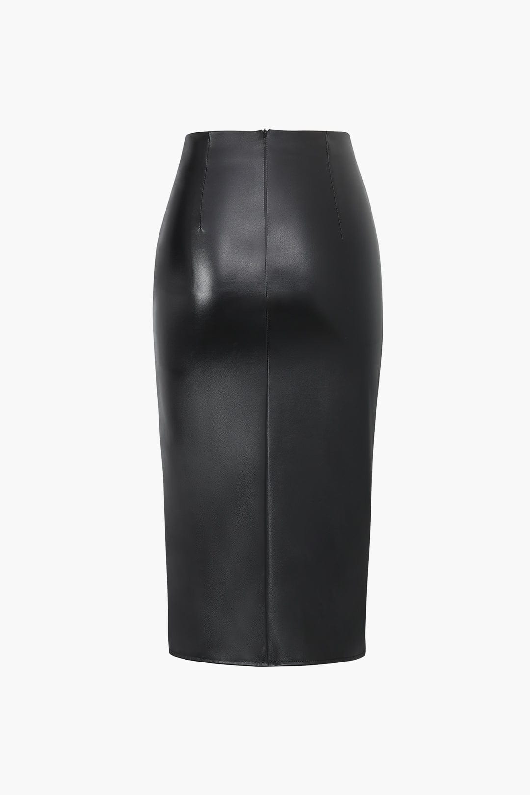 Edwina | Figurbetonende Kunstlederen Midirok met Asymmetrische Wickeloptiek