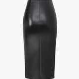Edwina | Figurbetonende Kunstlederen Midirok met Asymmetrische Wickeloptiek