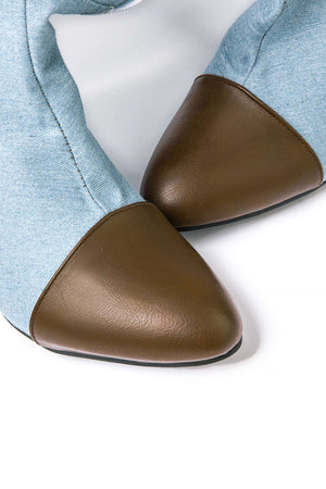 Chloe | Denim kniehooglaarzen met hak & Verstelbare Bruine Riem
