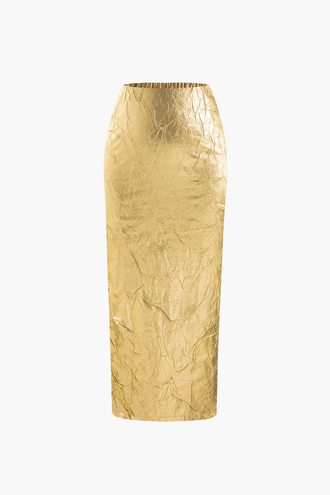 Elfriede | Glanzende Metallic-Midirok met Crinkle-effect en elastische tailleband