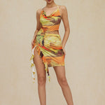Mira | Asymmetrische Zijsplit Halter-Neck Mini-jurk met Kunstprint