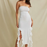 Sofia | Elegante Bandeau-Maxikleed met Volant-Details – Tijdloze Raffinement