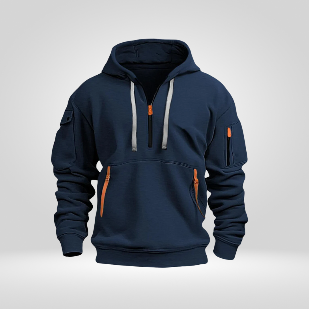 Heren Half Zip Hoodie – Comfortabele Urban Pullover met Zakken
