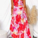 Plissé One-Shoulder Jurk met Bloemenpatroon – Elegant & Vrouwelijk