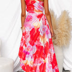 Plissé One-Shoulder Jurk met Bloemenpatroon – Elegant & Vrouwelijk