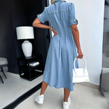 Rowena™ Denim Midi Jurk met Knoopsluiting