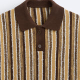 Retro Gebreide Poloshirt met Strepenpatroon
