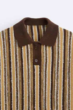 Retro Gebreide Poloshirt met Strepenpatroon