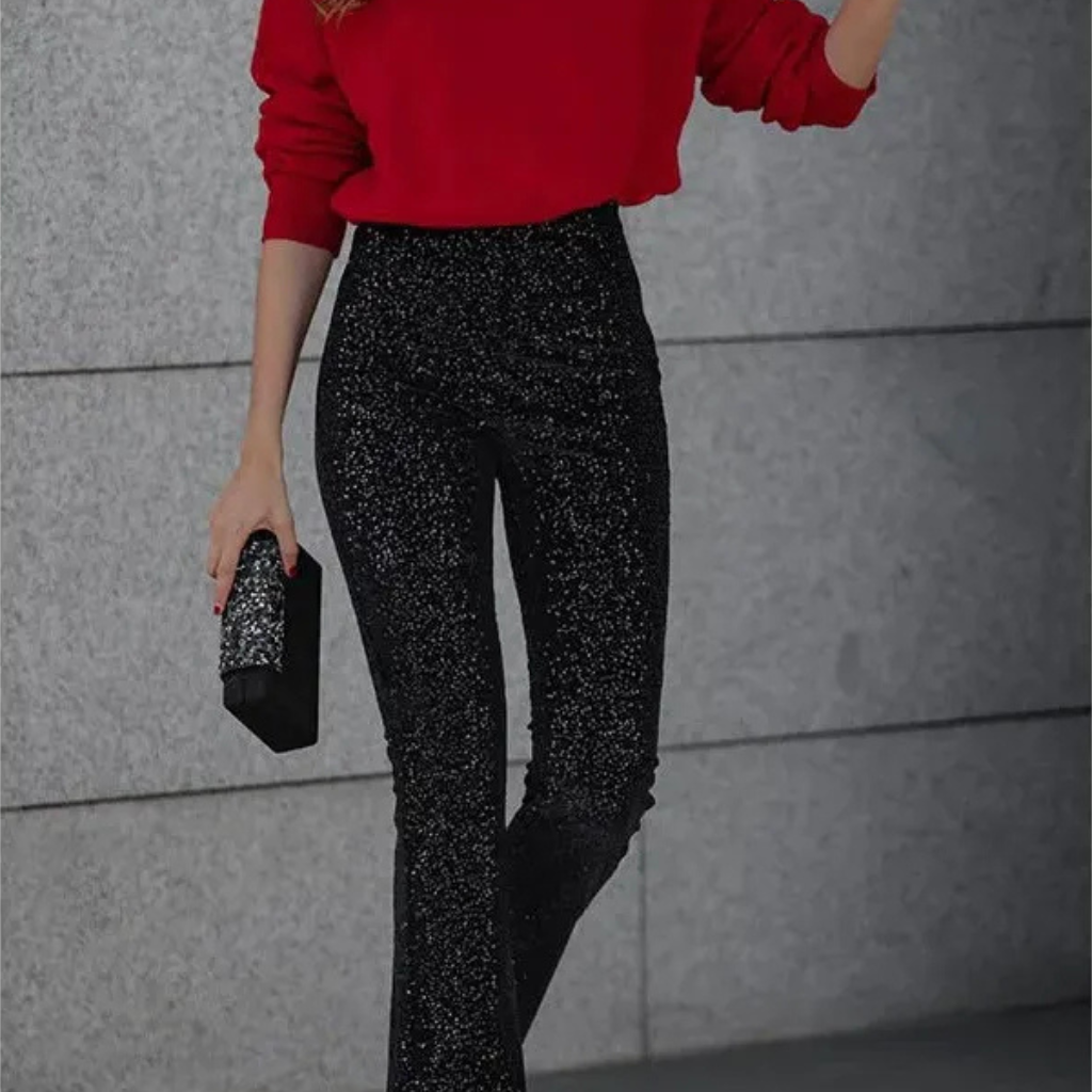 Noa | Sprankelende Flared Dames Broek | Glitter & Pailletten | Perfect voor Feestelijke Outfits
