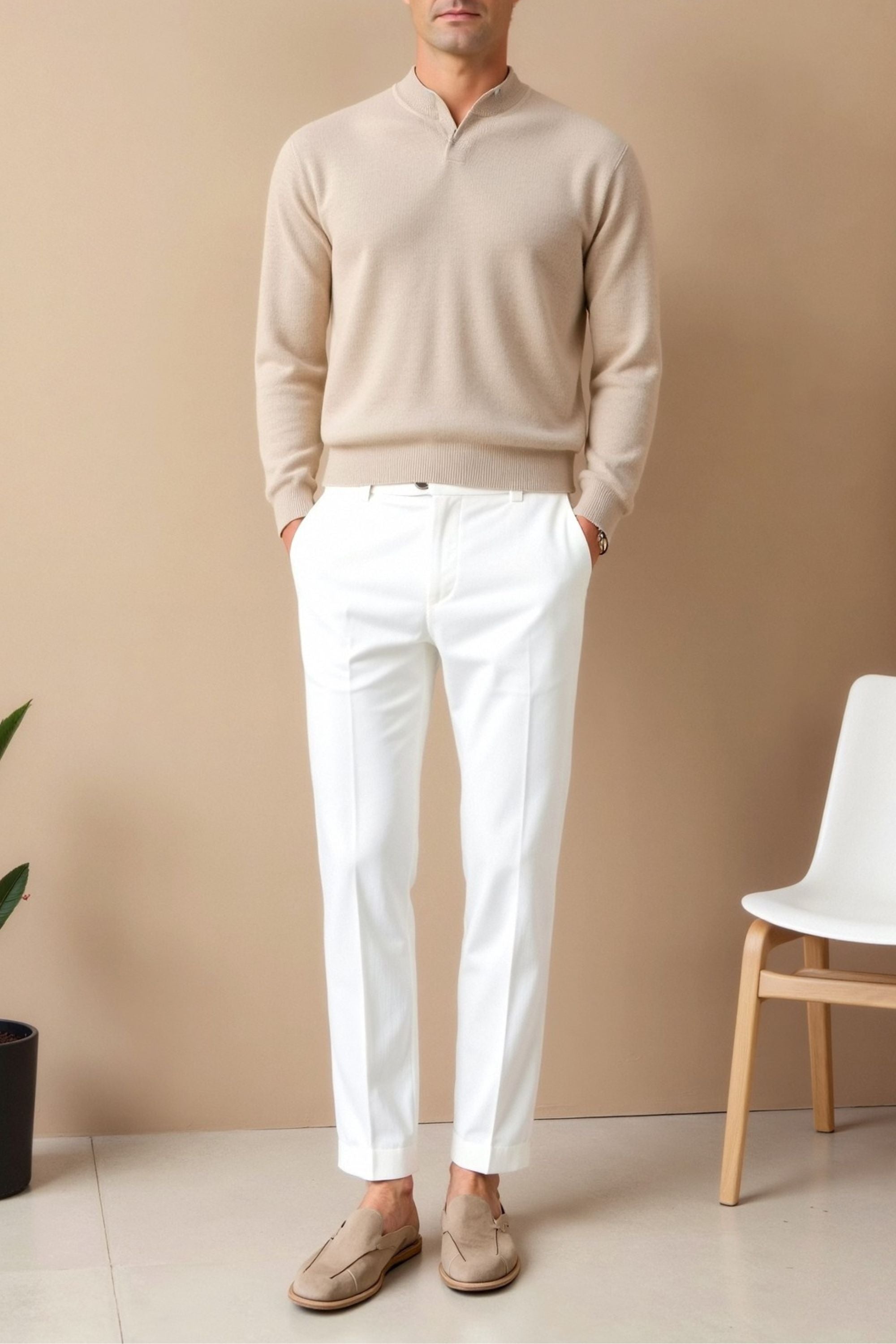 Heren Chino Broek in Wit – Elegantie en moderne stijl