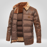 Heren Leren Donsjack – Luxe Winterjas met Warme Donsvoering