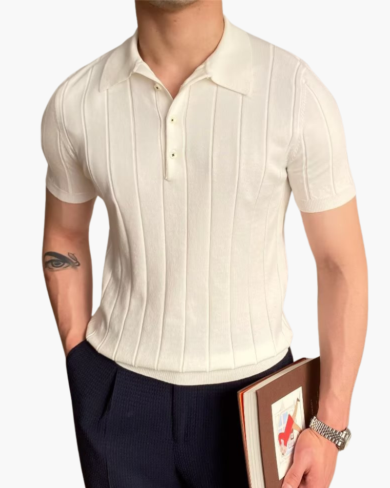 Ian | Business casual heren Slim Fit gebreid poloshirt met ribbelpatroon