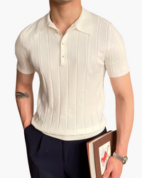 Ian | Business casual heren Slim Fit gebreid poloshirt met ribbelpatroon