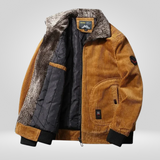 Heren Corduroy Jas met Bontkraag – Warme, Winddichte Winterjas