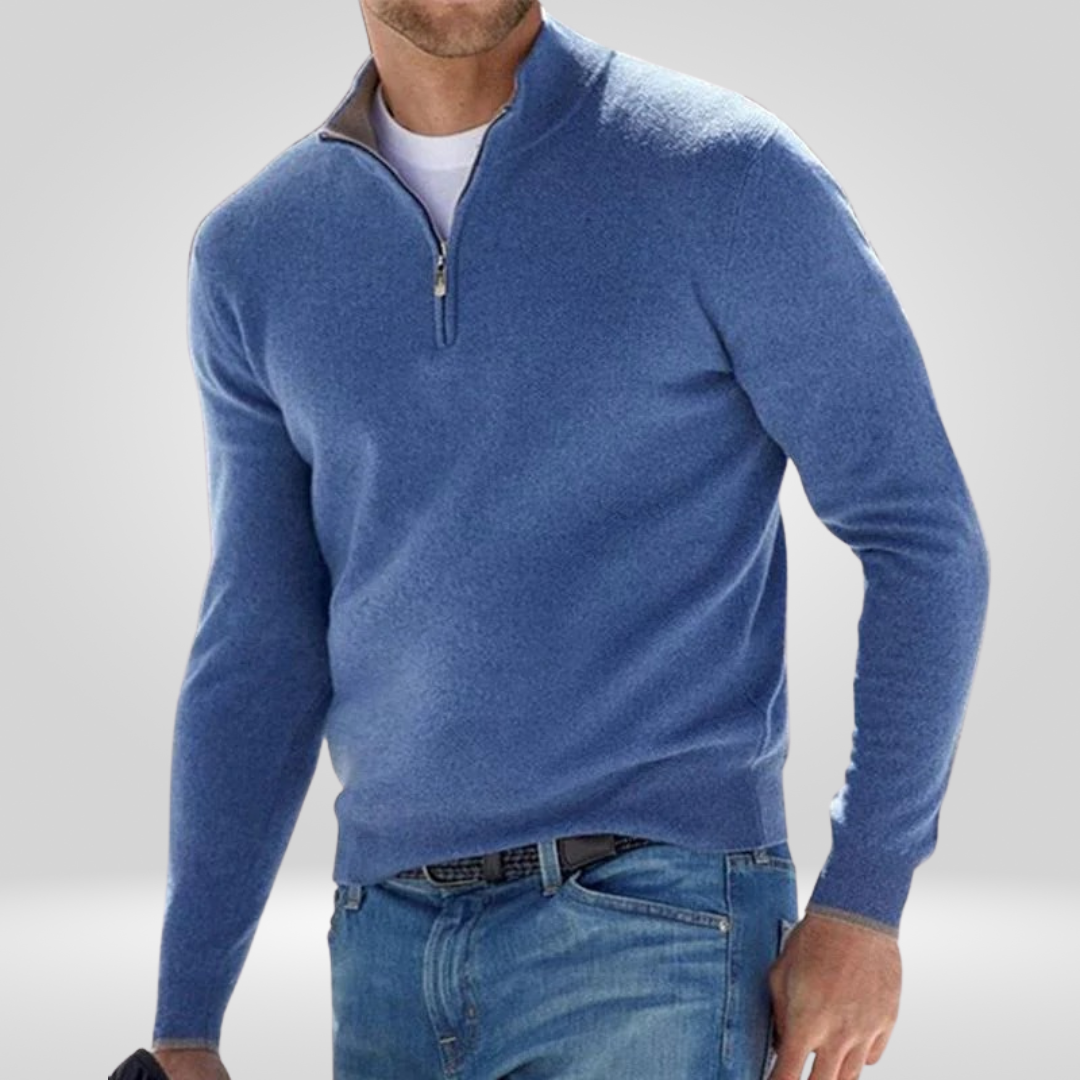 Heren Zip-up Trui – Halve Rits Pullover met Ribstructuur & Comfortabele Pasvorm