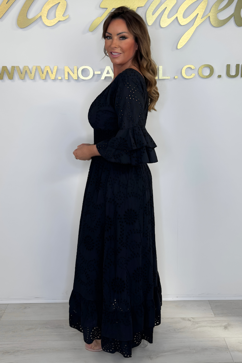 Boho Maxi-jurk met Ruches en Borduursel
