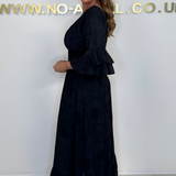 Boho Maxi-jurk met Ruches en Borduursel