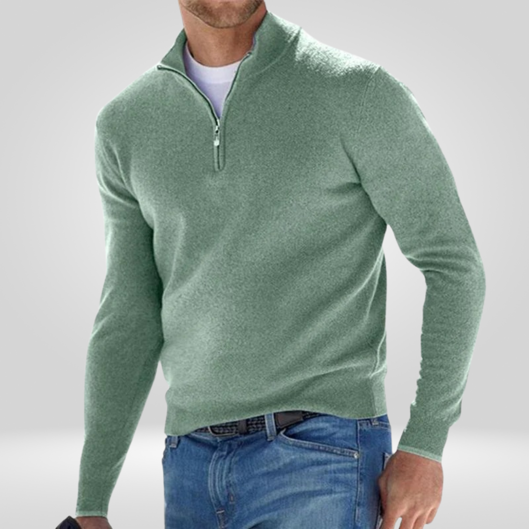 Heren Zip-up Trui – Halve Rits Pullover met Ribstructuur & Comfortabele Pasvorm