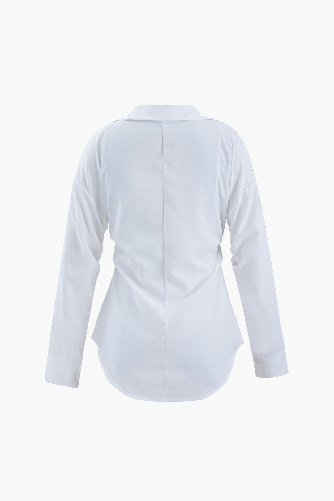 Ilaria | Witte Oversized Blouse met Benadrukte Taille en Klassieke Kraag