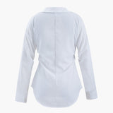 Ilaria | Witte Oversized Blouse met Benadrukte Taille en Klassieke Kraag