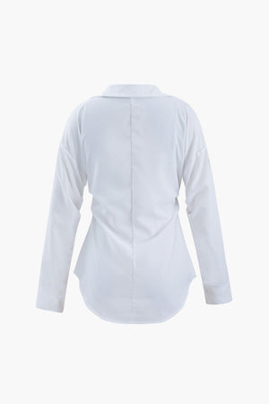 Ilaria | Witte Oversized Blouse met Benadrukte Taille en Klassieke Kraag