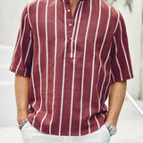 Samuel | Korte mouwen Henley zomerhemd met streepmotief