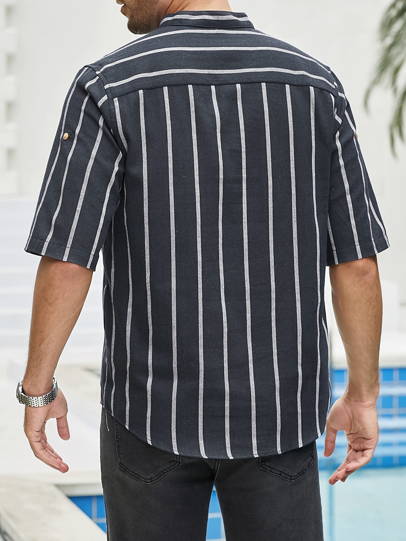 Samuel | Korte mouwen Henley zomerhemd met streepmotief