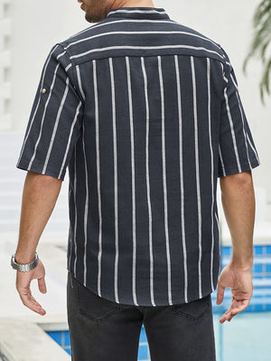 Samuel | Korte mouwen Henley zomerhemd met streepmotief