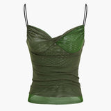 Janet | Spaghetti-bandjes Bodycon Mesh-Camisole met Drapering