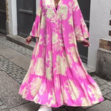 Maxi-jurk met print, volantmouwen & staande kraag – Stijlvol & Luchtig