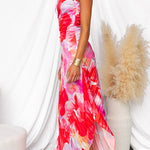 Plissé One-Shoulder Jurk met Bloemenpatroon – Elegant & Vrouwelijk