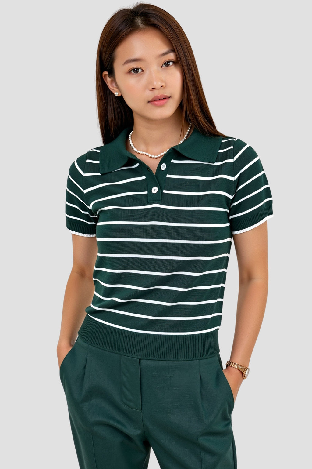 Gestreept Polo-Shirt in Donkergroen