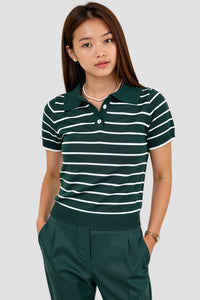 Gestreept Polo-Shirt in Donkergroen