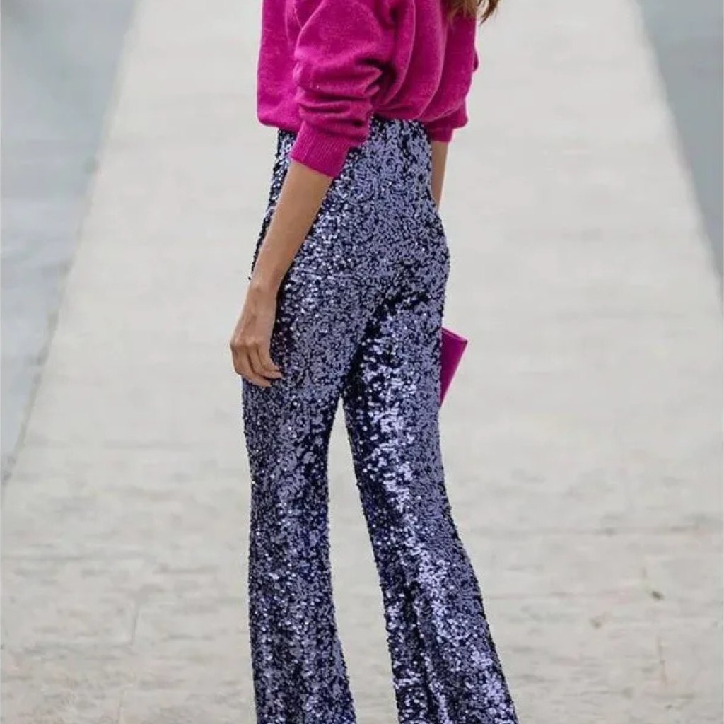 Noa | Sprankelende Flared Dames Broek | Glitter & Pailletten | Perfect voor Feestelijke Outfits