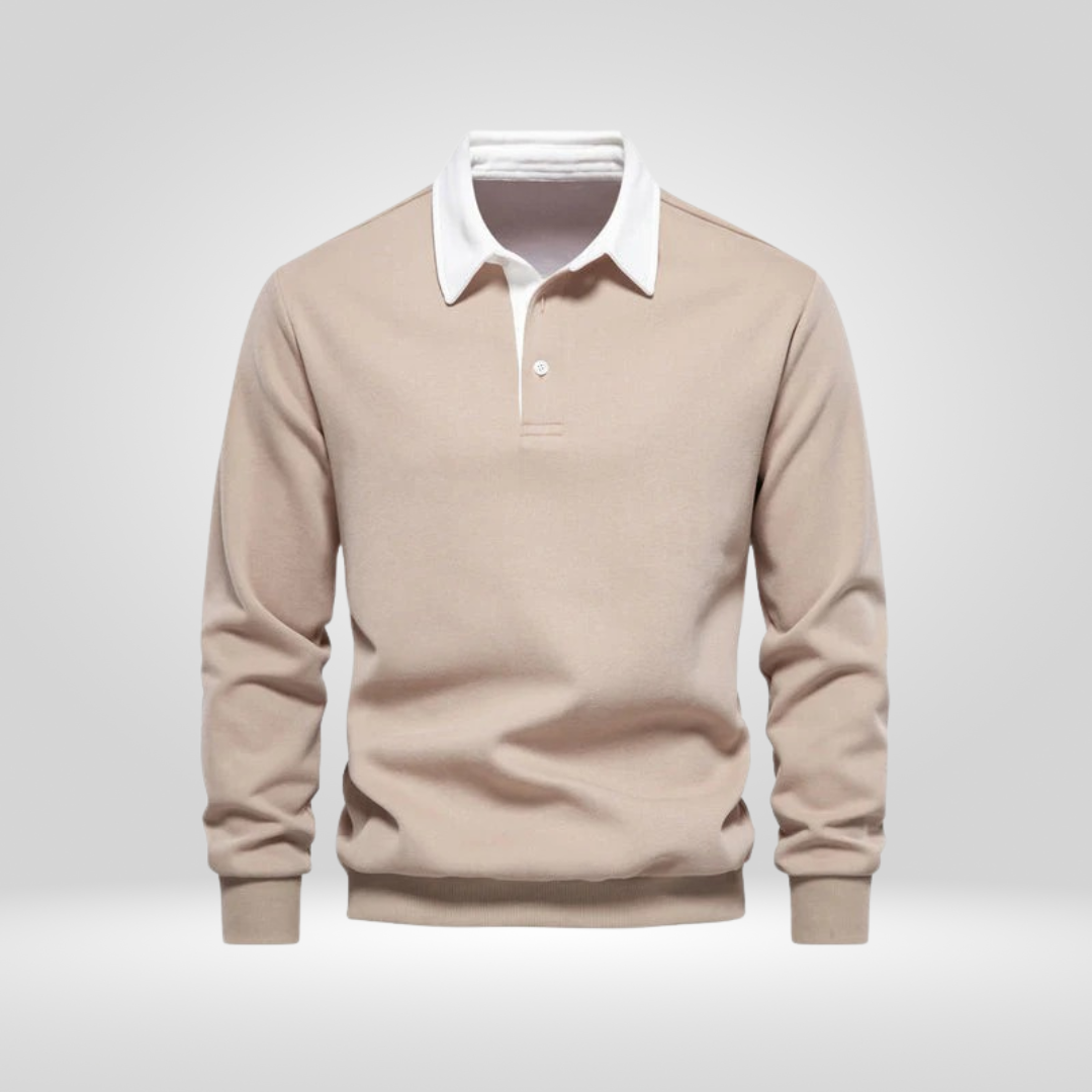 Heren Polo Lange Mouw – met Witte Kraag – Casual & Elegant