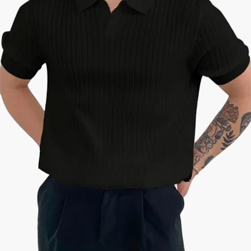 Joshua | V-hals Ribgebreide Poloshirt voor Mannen