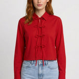 Elegante Blouse met Chinese Knoopsluiting en Moderne Pasvorm