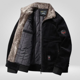 Heren Corduroy Jas met Bontkraag – Warme, Winddichte Winterjas