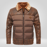 Heren Leren Donsjack – Luxe Winterjas met Warme Donsvoering