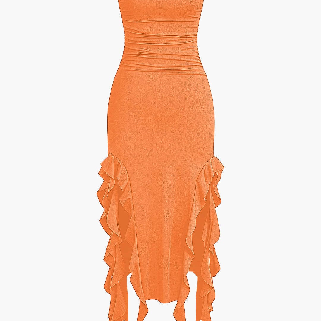 Sofia | Elegante Bandeau-Maxikleed met Volant-Details – Tijdloze Raffinement