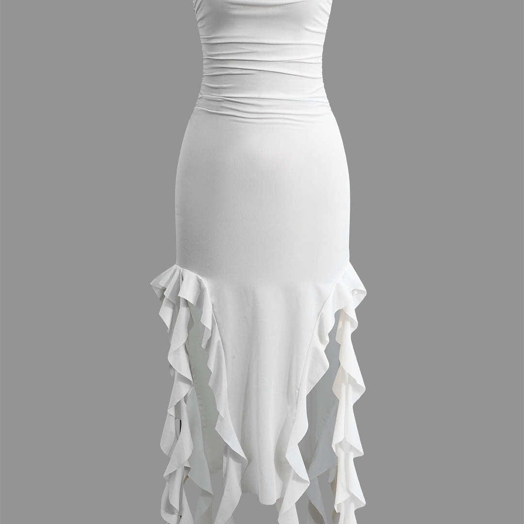 Sofia | Elegante Bandeau-Maxikleed met Volant-Details – Tijdloze Raffinement