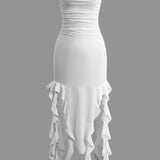 Sofia | Elegante Bandeau-Maxikleed met Volant-Details – Tijdloze Raffinement