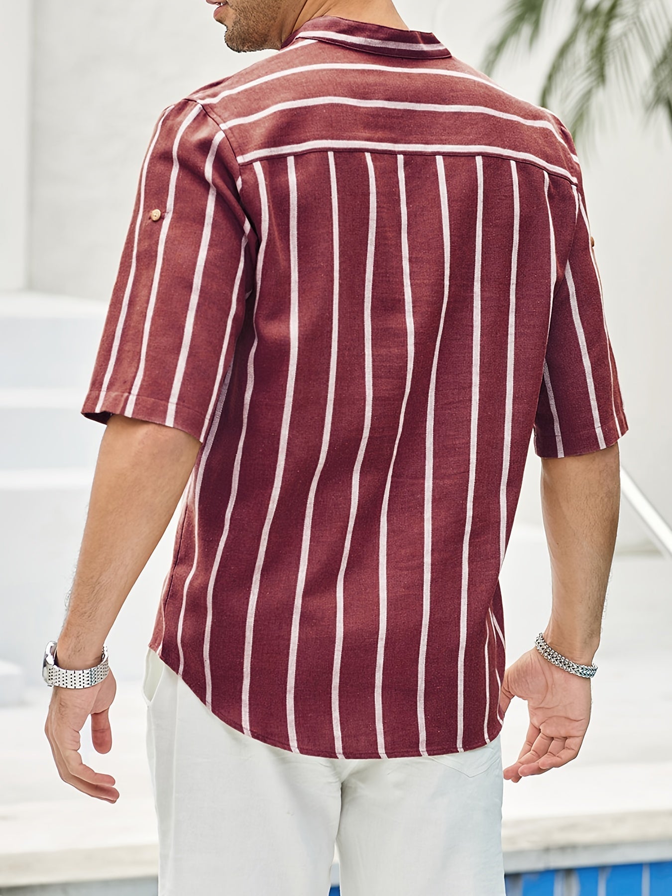 Samuel | Korte mouwen Henley zomerhemd met streepmotief